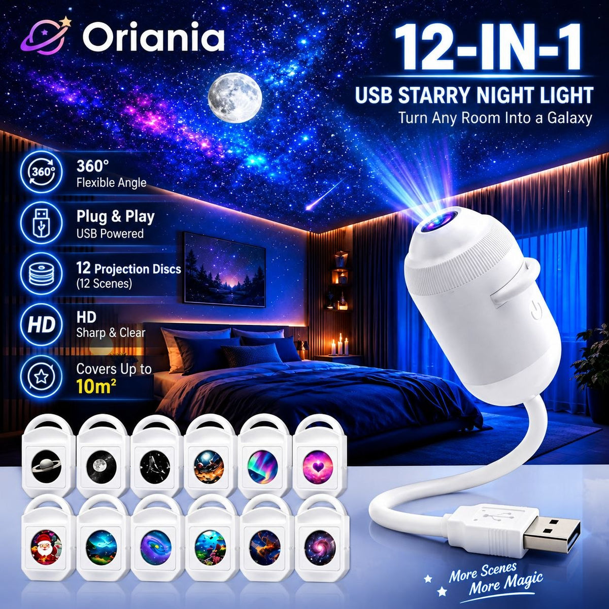 ORIANIA Sternenhimmel-Projektor 24-in-1 – USB-Nachtlicht