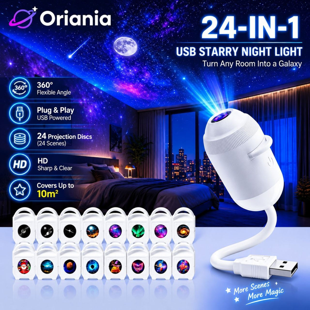 ORIANIA Sternenhimmel-Projektor 24-in-1 – USB-Nachtlicht