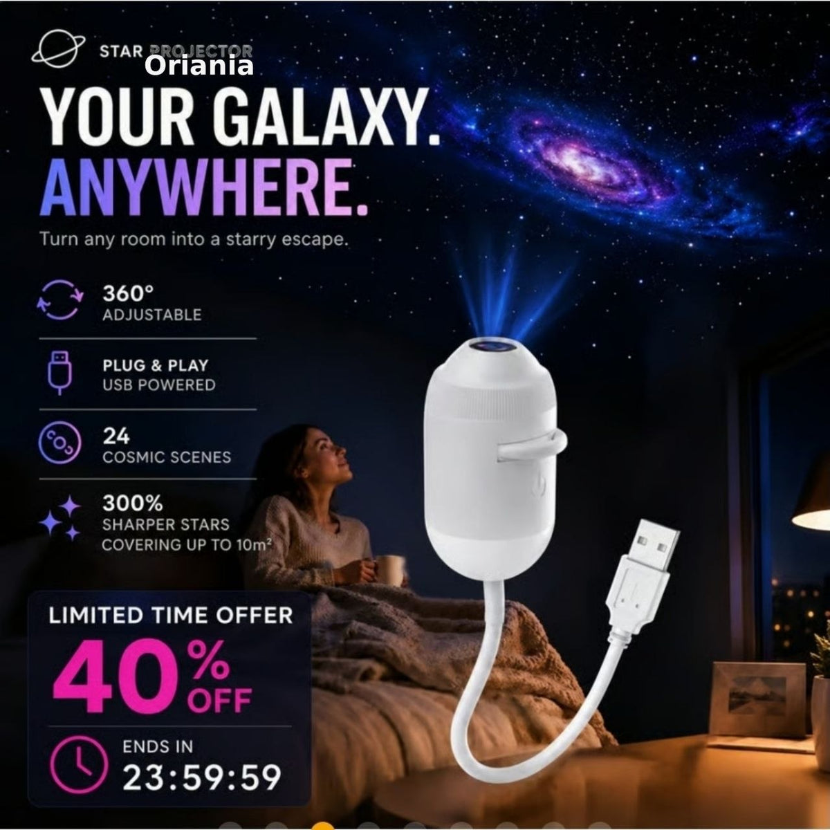 ORIANIA Sternenhimmel-Projektor 24-in-1 – USB-Nachtlicht