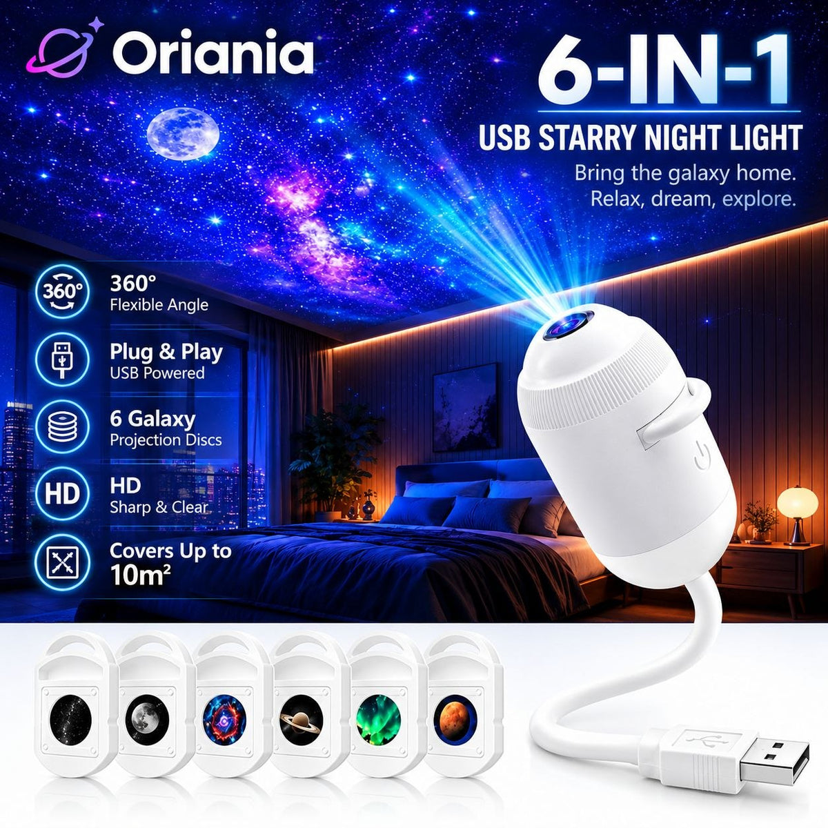 ORIANIA Sternenhimmel-Projektor 24-in-1 – USB-Nachtlicht
